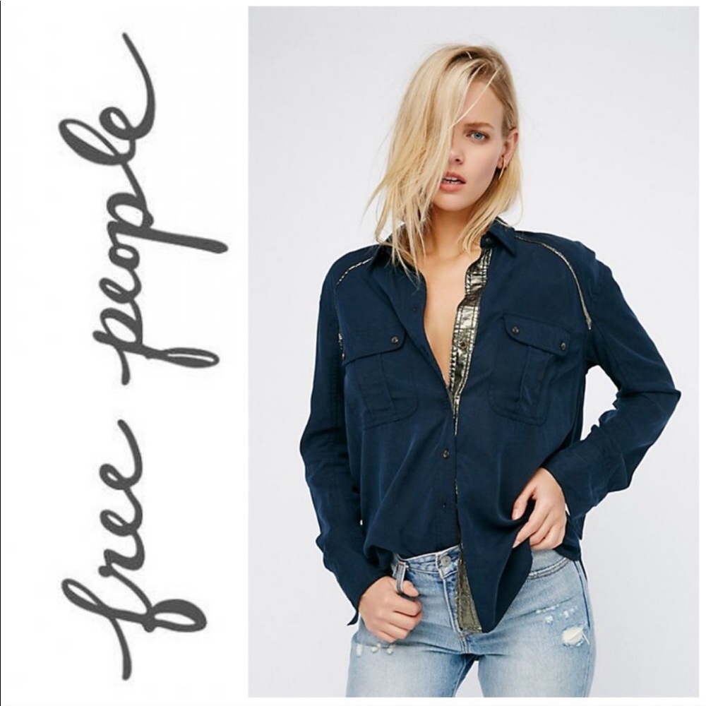 Free People navy gold top sz XS